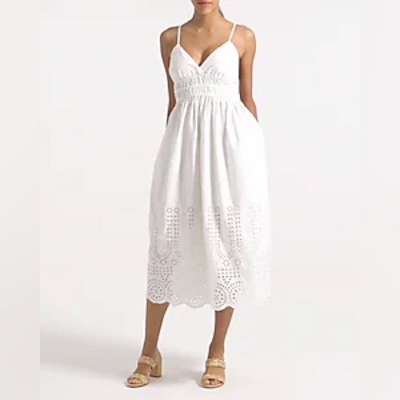 J.Crew Tall Smocked Eyelet-Hem Dress In Cotton Poplin Br452